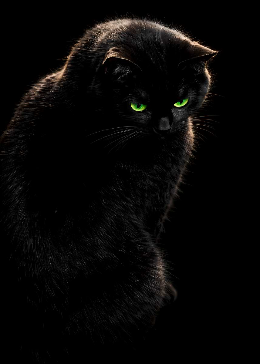 'Black Cat Black Background - Rear View Looking Down' Poster, picture ...
