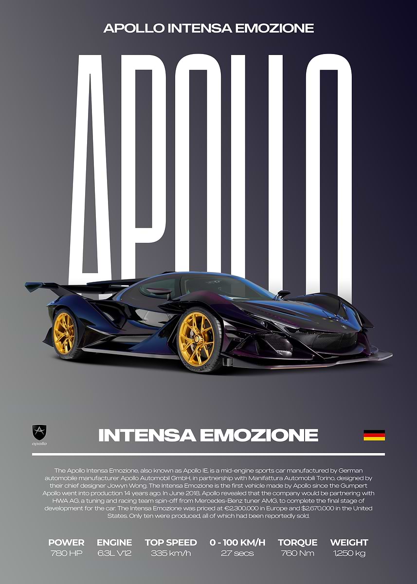 哲ポスター Apollo Intensa Emozione Supercar Car Poster' Poster, picture