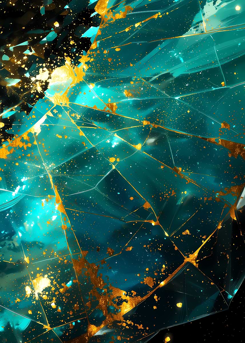 Shards Layout Poster 'Abstract Teal and Gold Crystal Shards' Poster, picture, metal print ...