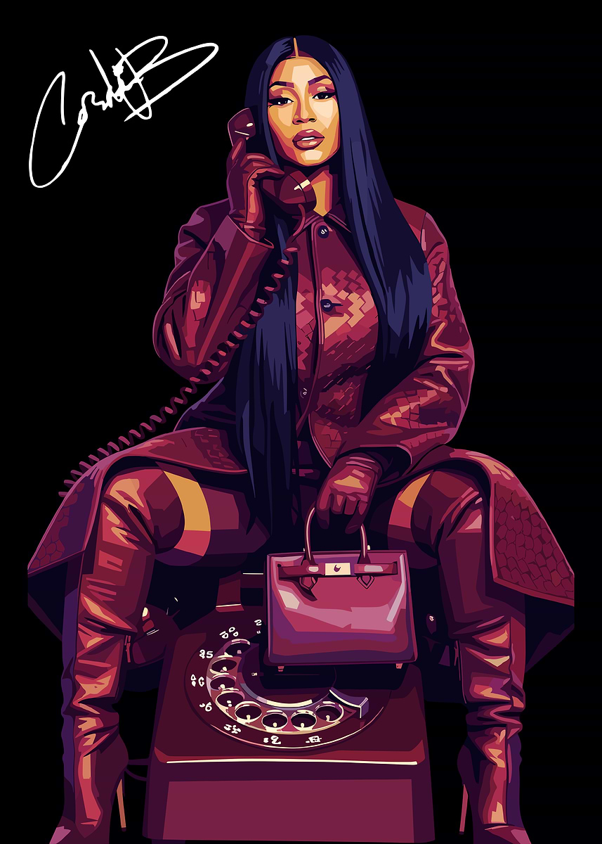 'Cardi B on a Vintage Phone' Poster, picture, metal print, paint by ...