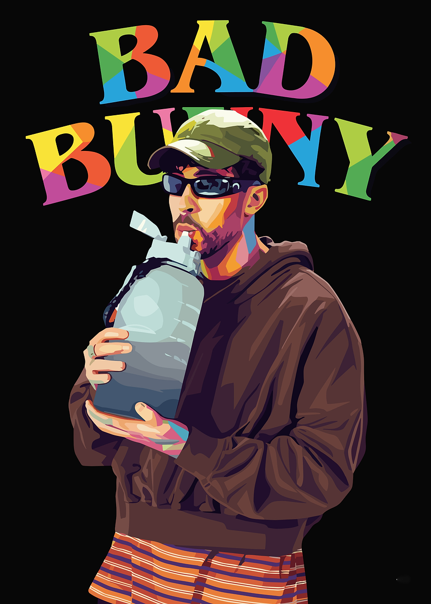 Bad Bunny Potrait' Poster, picture, metal print, paint by Azza