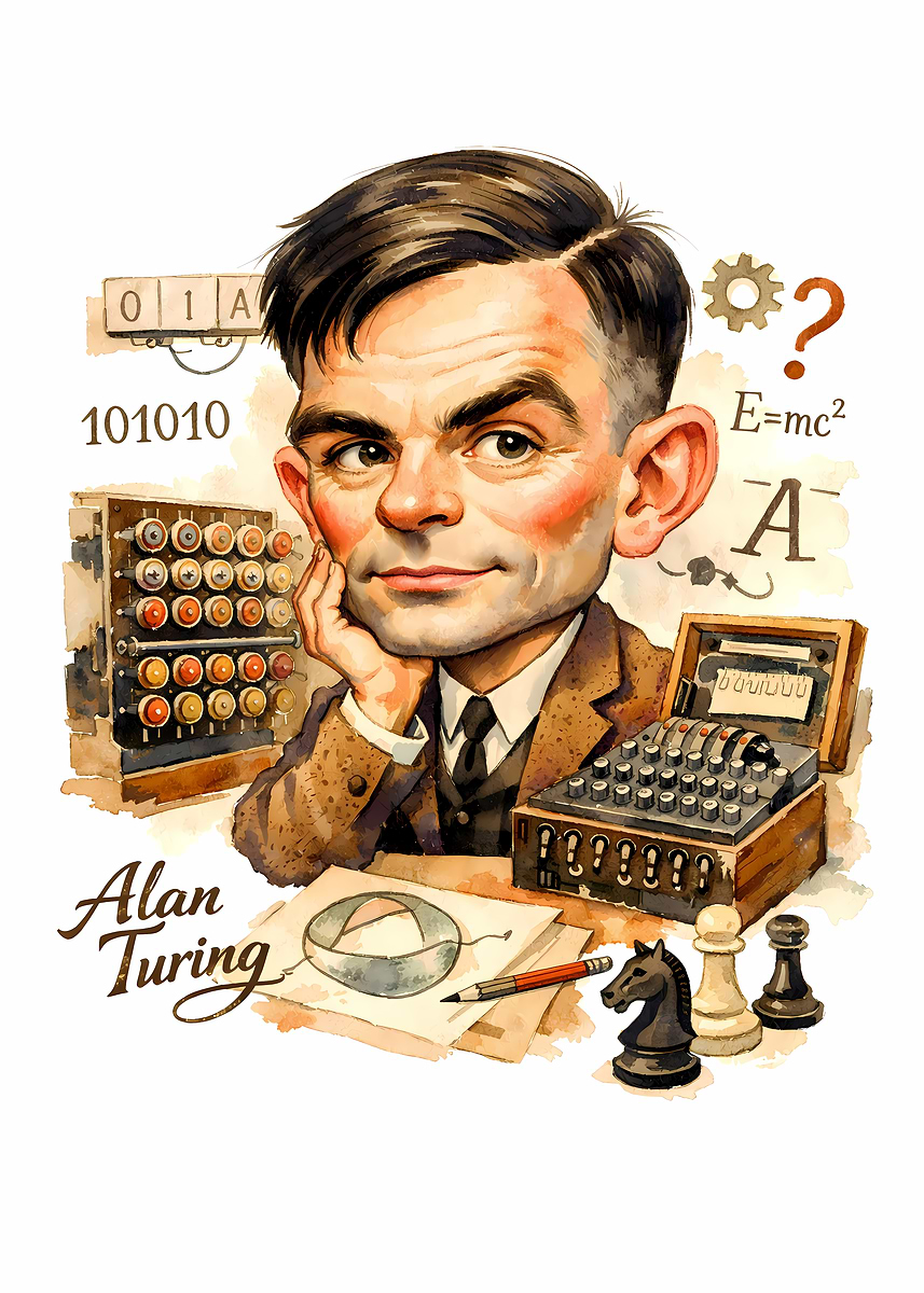 'Alan Turing Caricature' Poster, picture, metal print, paint by ...