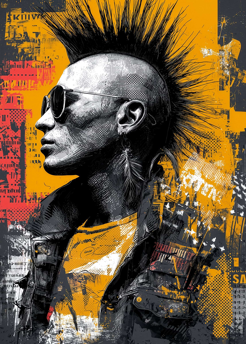 'Punk Rocker with Mohawk and Sunglasses' Poster, picture, metal print ...