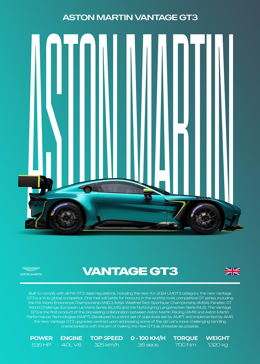 Aston Martin Vantage GT3 Car Poster' Poster, picture, metal print