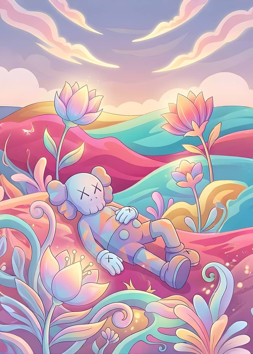 KAWS Companion in a Dreamlike Landscape' Poster, picture, metal