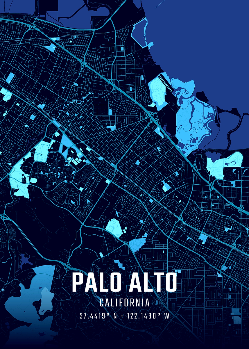 Palo Alto California Midnight City Map Poster Picture Metal Print 82e3640a Cdba 4800 Ace4 