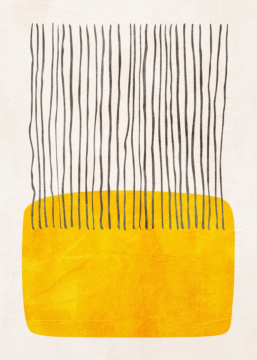 'Abstract Yellow Shape with Lines' Poster, picture, metal print, paint ...