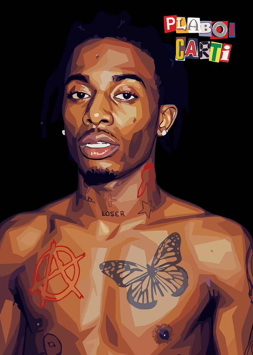 'Playboi Carti Portrait with Tattoos' Poster, picture, metal print ...