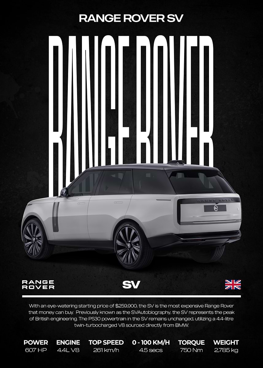 Range Rover Collection Poster 'Range Rover SV Poster' Poster, picture, metal print, paint by ...