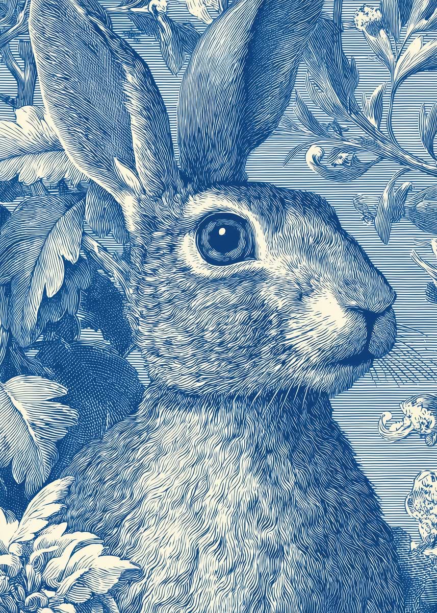 'Detailed Blue Rabbit Illustration' Poster, picture, metal print, paint ...