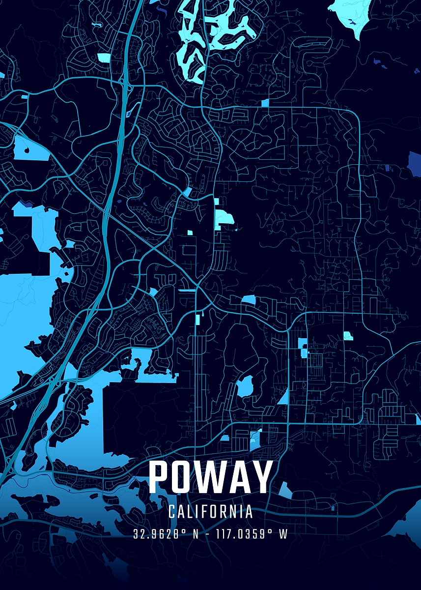 Poway California Midnight City Map Poster Picture Metal Print 6a5a827b 3fb1 496f B040 