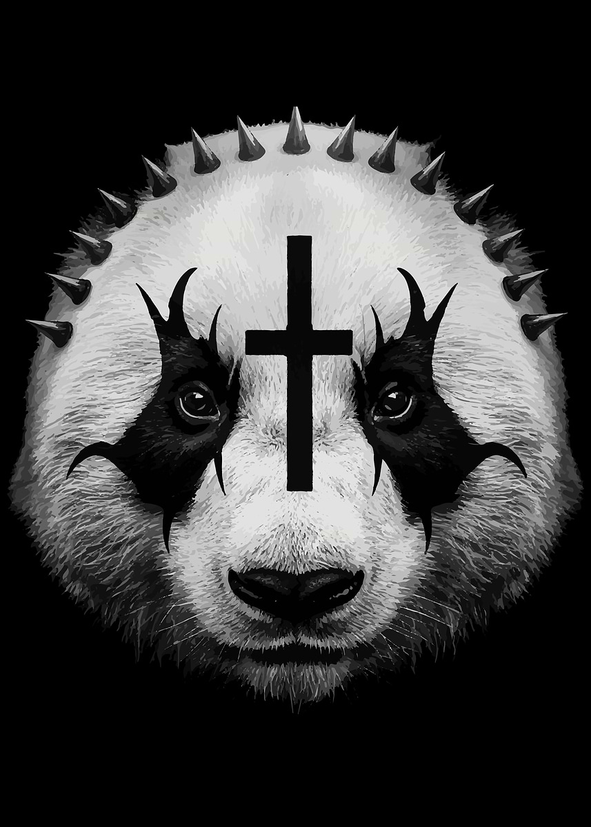 'Spiked Panda with Cross Makeup' Poster, picture, metal print, paint by ...