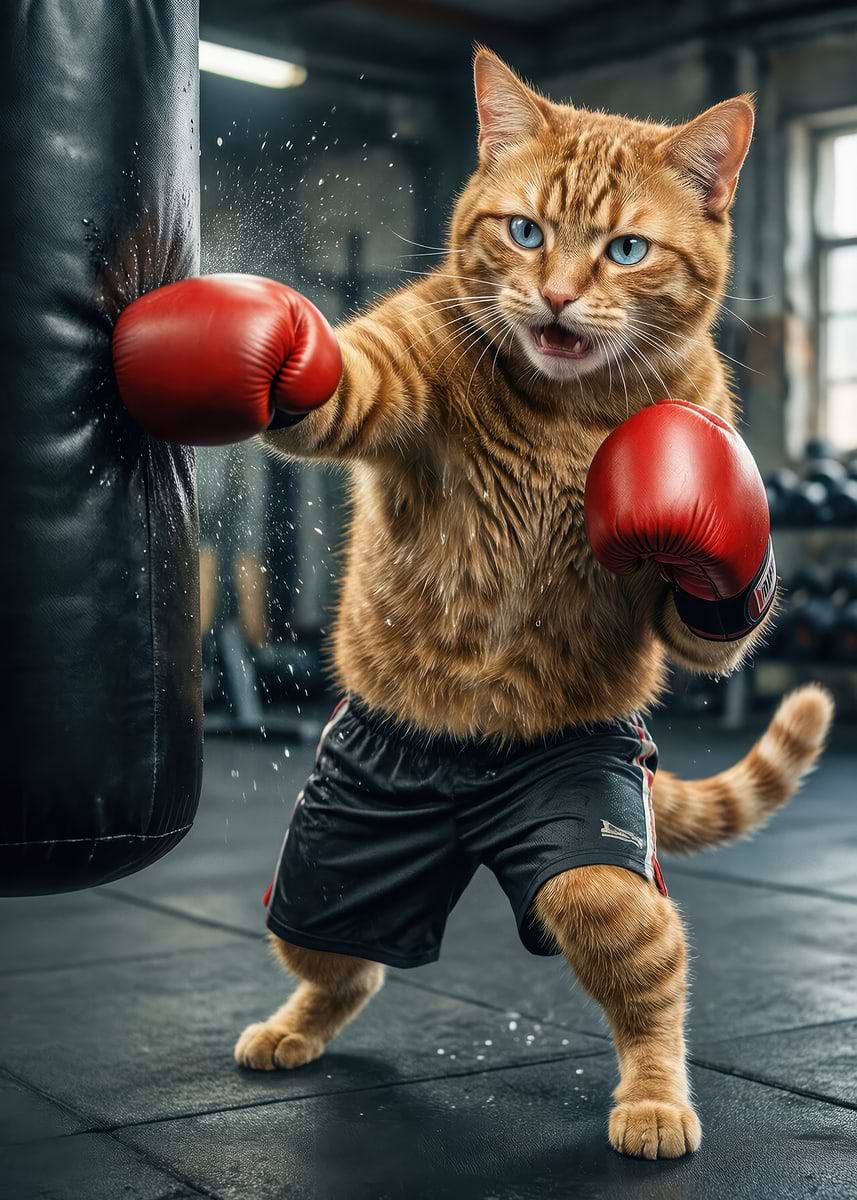 'Boxing Cat Training' Poster, picture, metal print, paint by Matthias ...