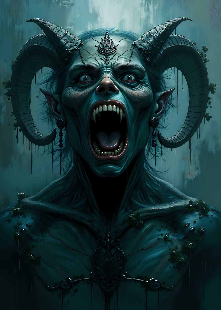 Demonic creature with horns screaming' Poster, picture, metal