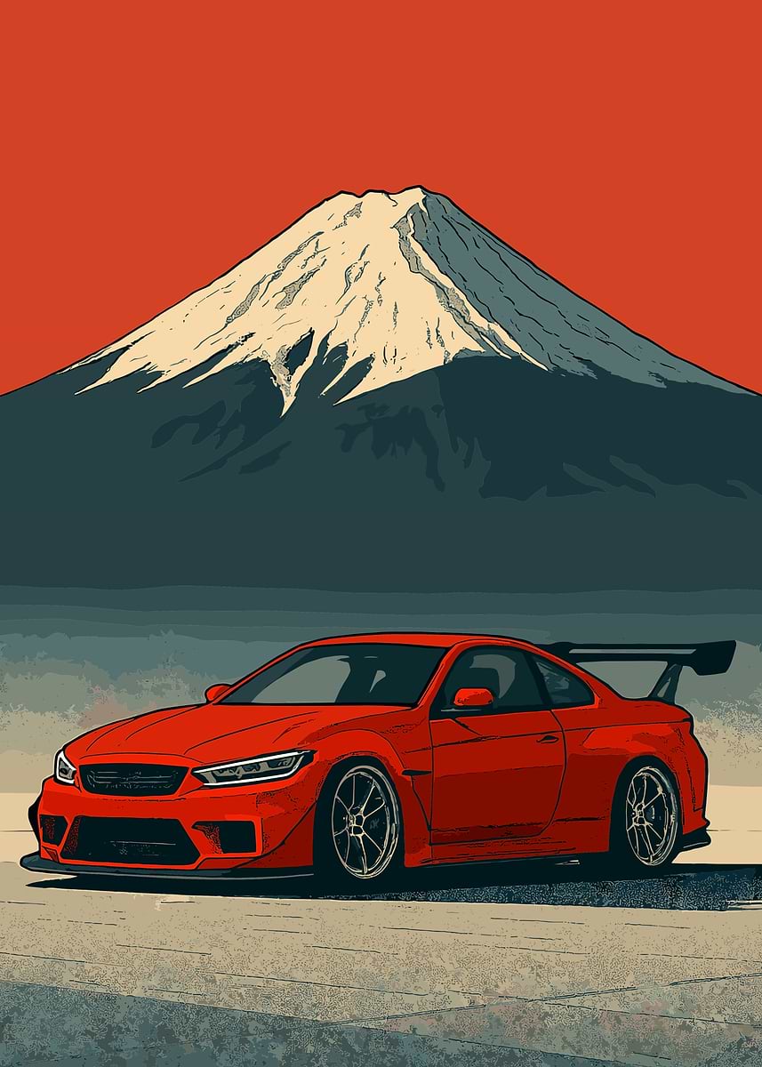 Japanese Fuji Mount Sport Red Car' Poster, picture, metal print