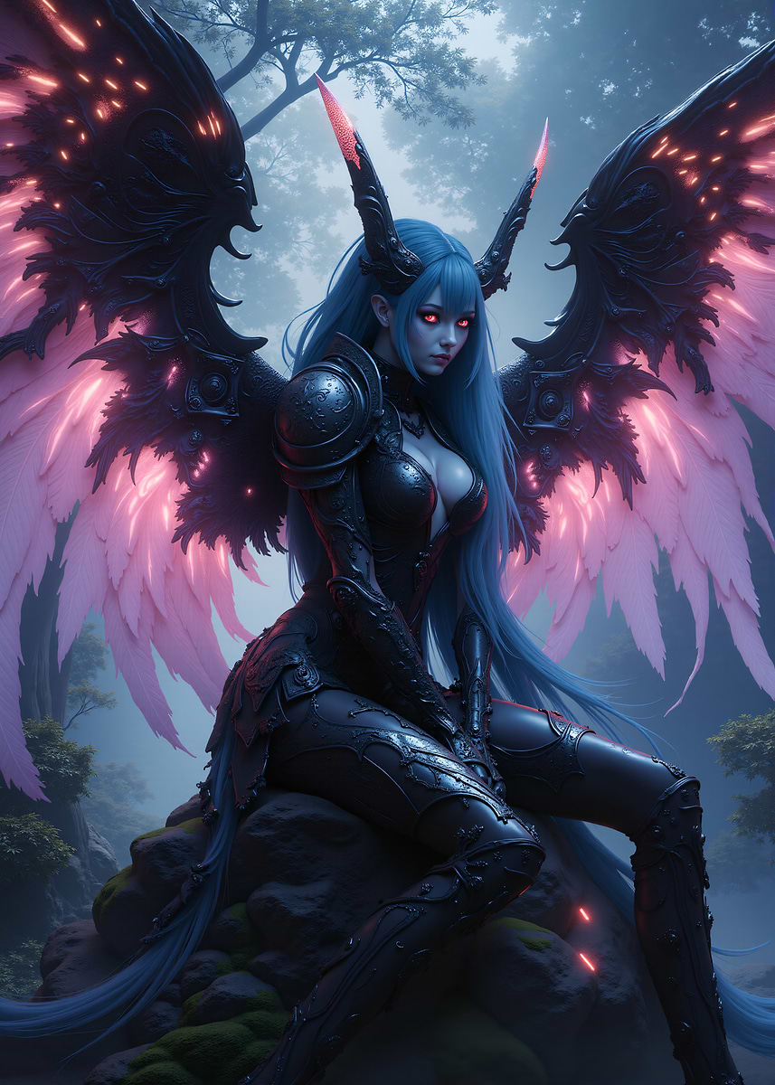 Dark Angel in Misty Forest' Poster, picture, metal print, paint by