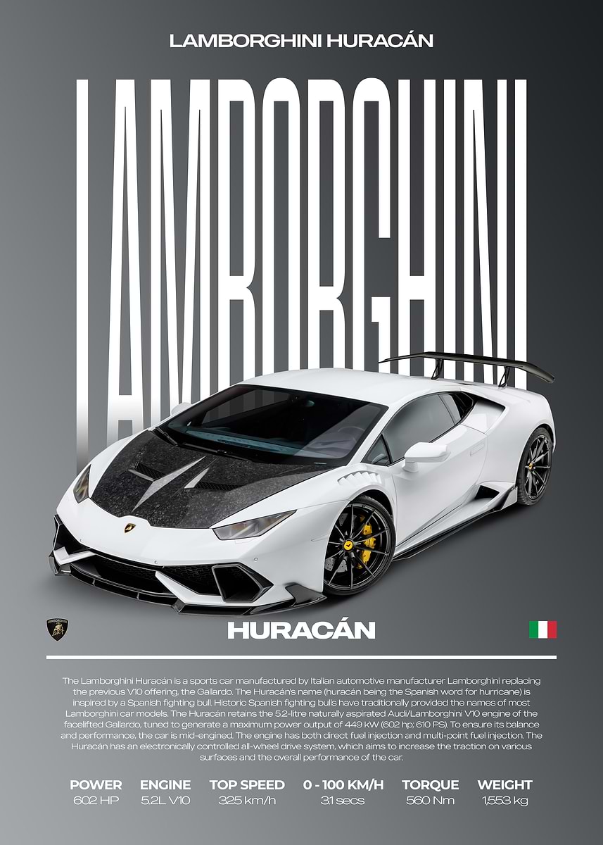Lamborghini Huracán Car Poster' Poster, picture, metal print