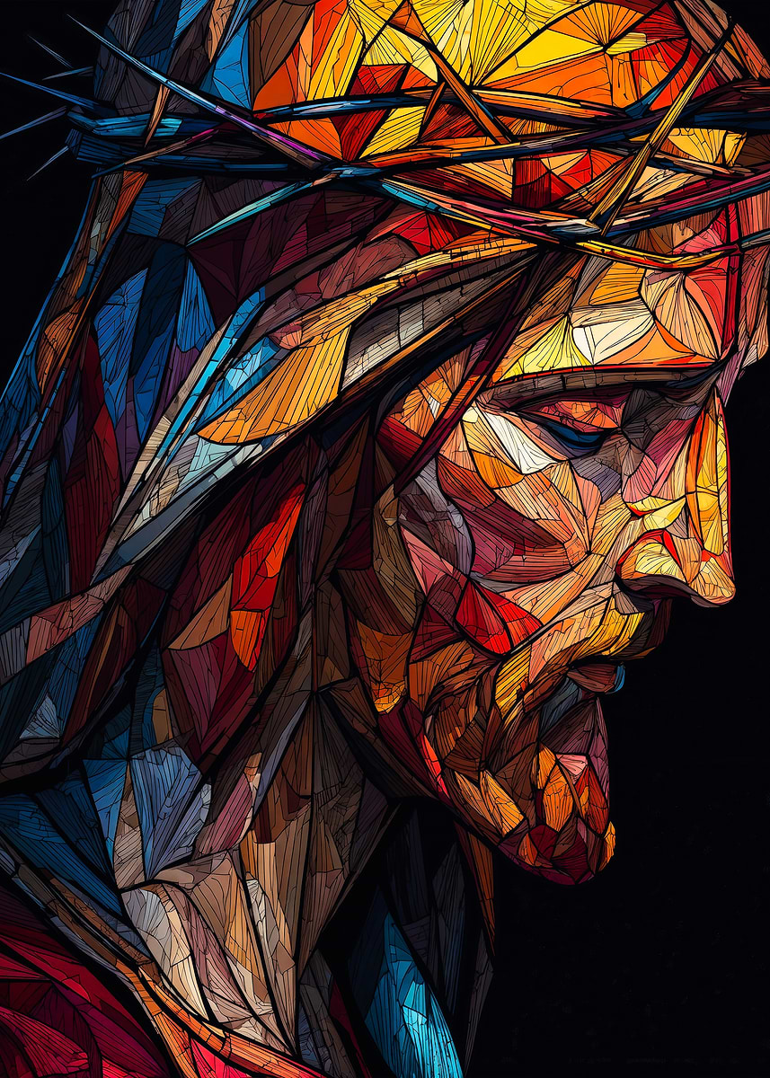 'Jesus Stained Glass Geometric Art' Poster, picture, metal print, paint ...