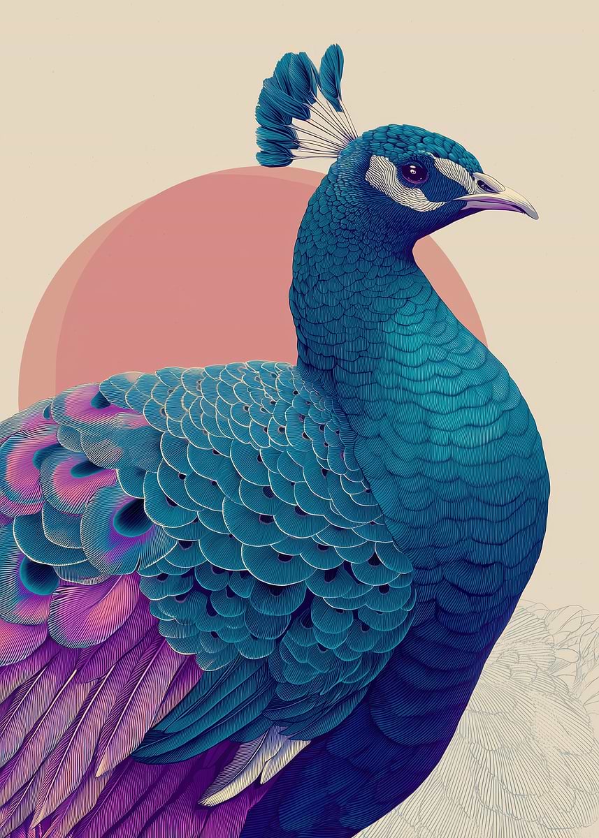 Vibrant Peacock Portrait' Poster, picture, metal print, paint by