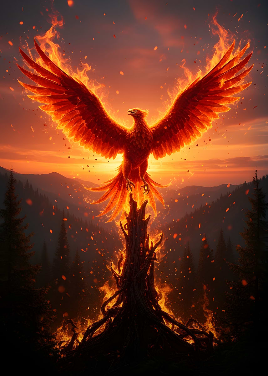 Phoenix Rising Flame 'Phoenix Rising from Flames' Poster, picture, metal print, paint by ...