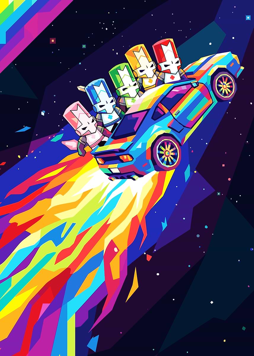Castle Crashers Knights in a Rainbow Car' Poster, picture, metal
