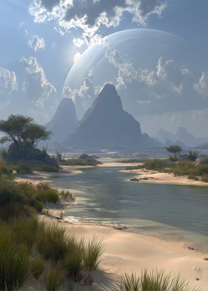 'Alien Planet Landscape with River and Mountains' Poster, picture ...