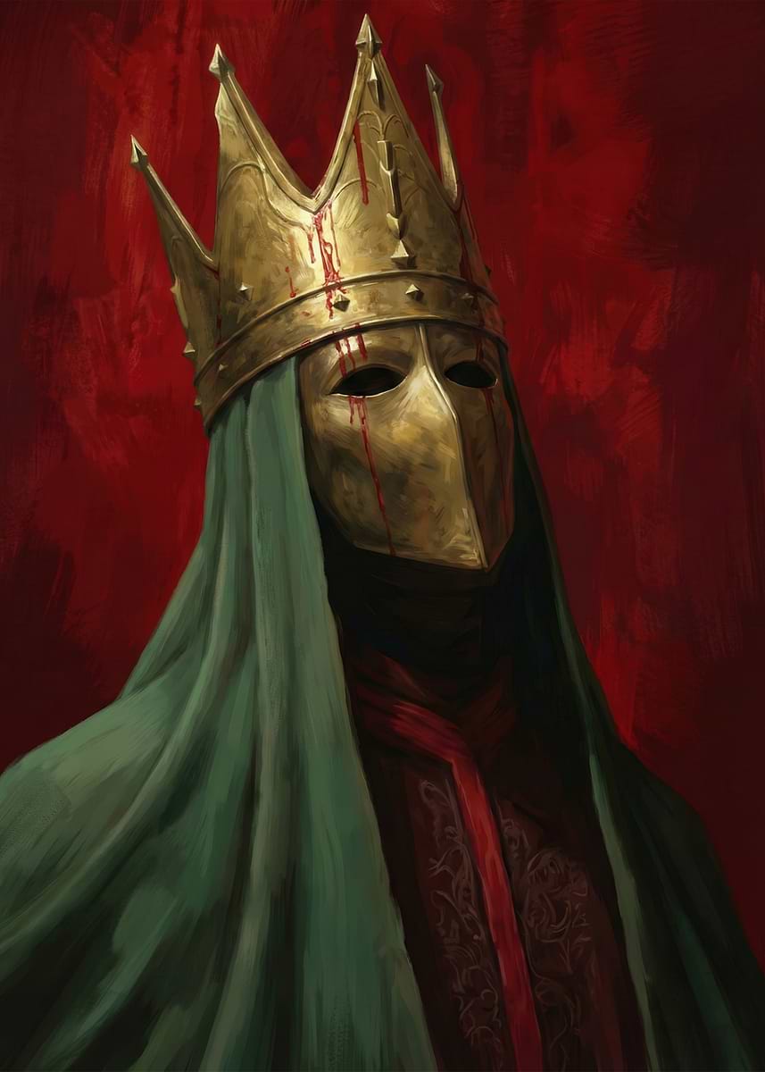 King Rips Mask Off 'Masked King with Bloody Crown' Poster, picture, metal print, paint by ...