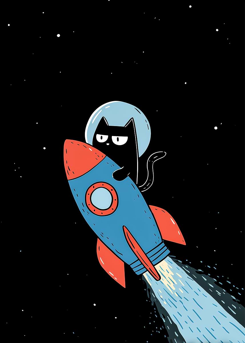'Cat Astronaut Riding a Rocket' Poster, picture, metal print, paint by ...