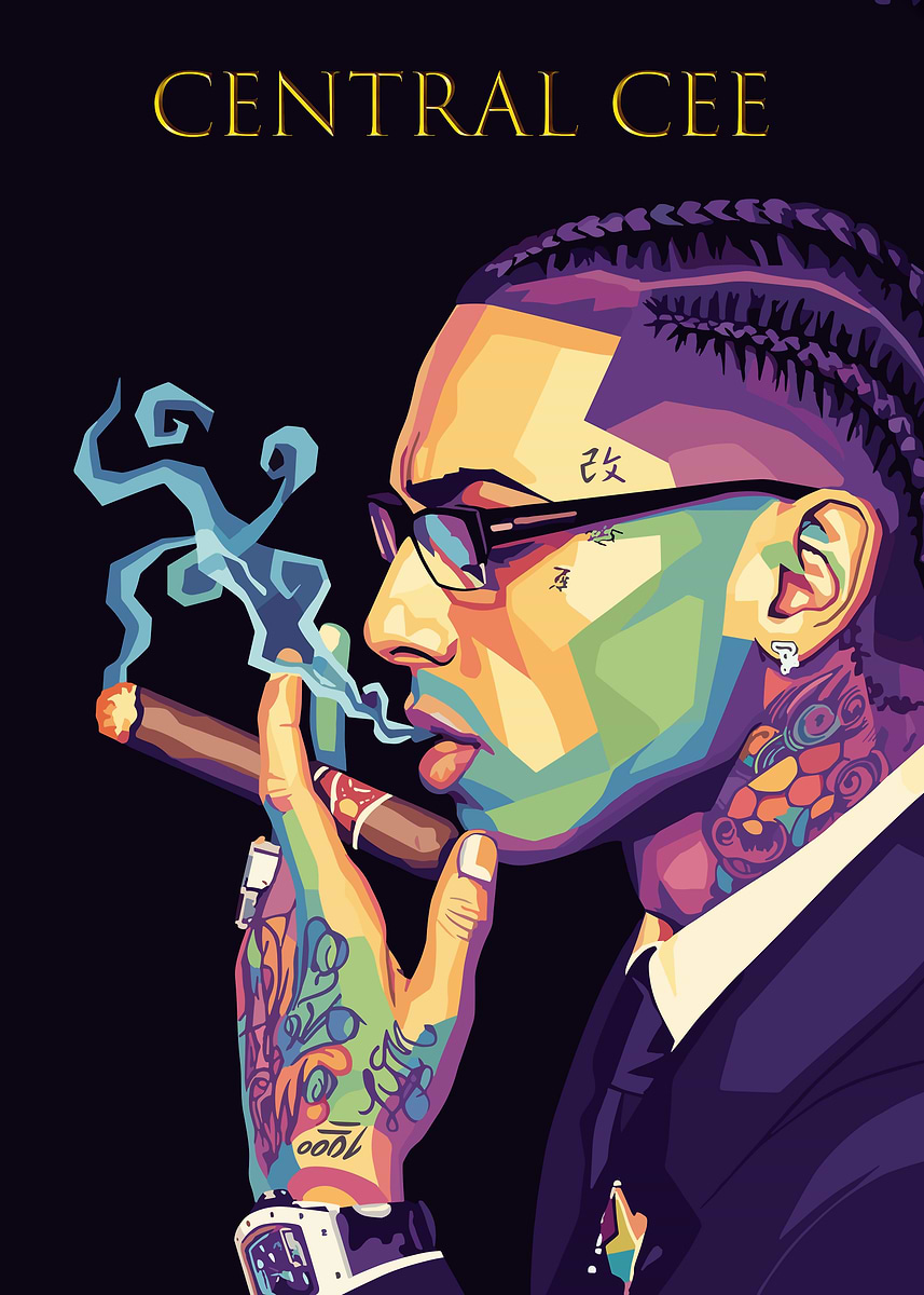 5 star hotel smoking cigarettes central cee Central Cee Smoking Cigar Pop Art' Poster, picture, metal print, paint by  Azza Word