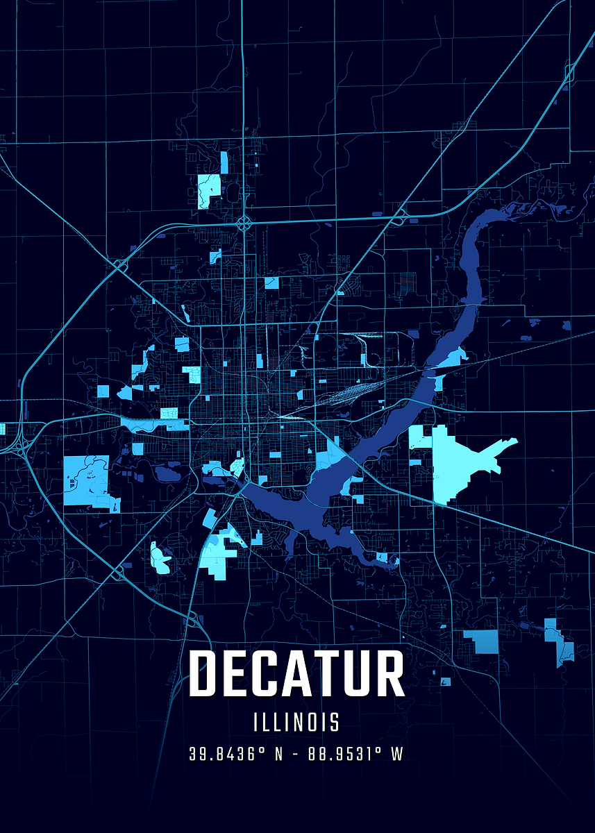 'Decatur Illinois Midnight City Map' Poster, picture, metal print ...