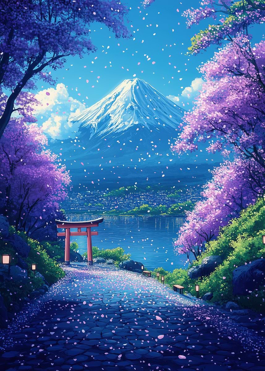 Mount Fuji with Cherry Blossoms' Poster, picture, metal print
