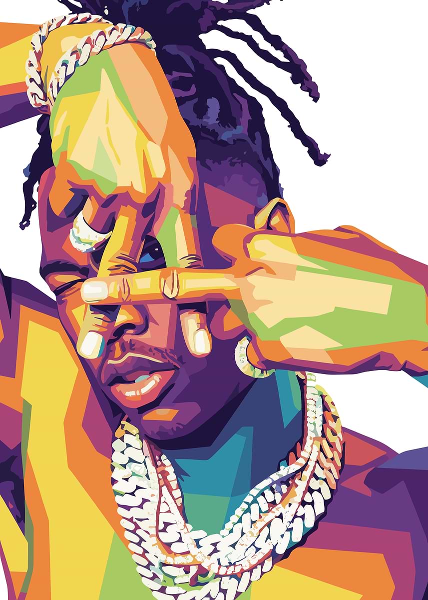 Hand Painted Rapper Character 'Colorful Pop Art Portrait of a Rapper' Poster, picture, metal print ...