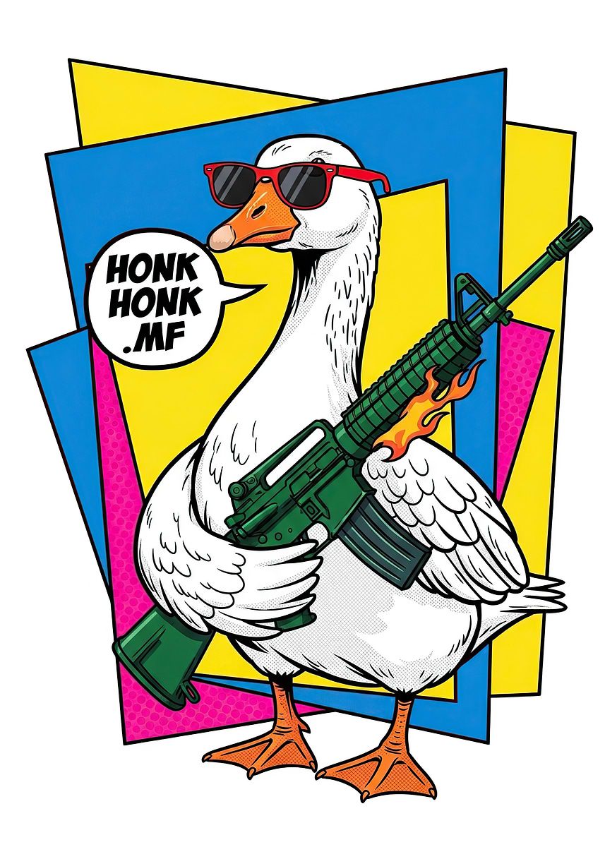 Goose Weaponry 'Goose with Sunglasses and Gun' Poster, picture, metal print, paint by ...