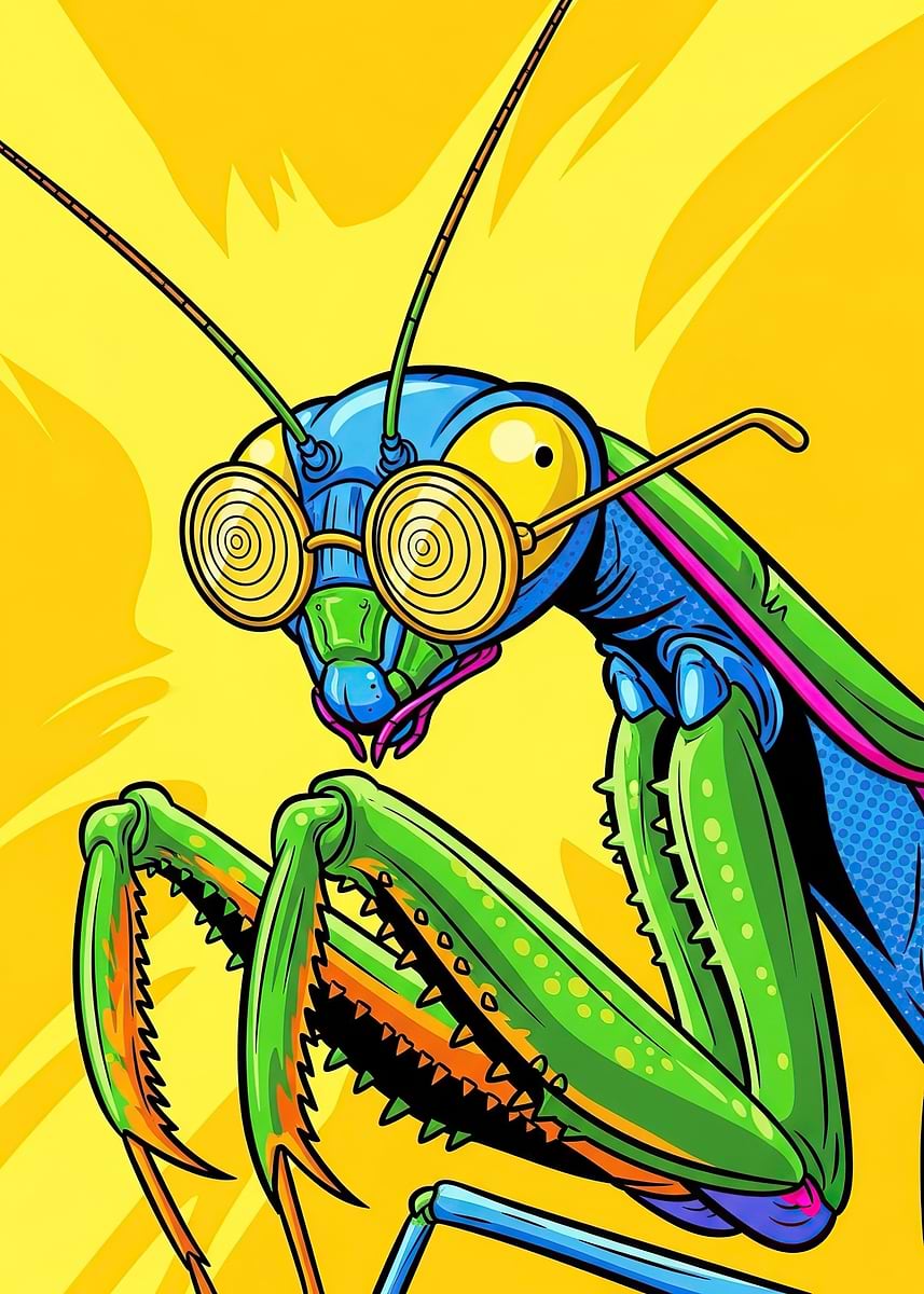 Stylized Praying Mantis with Glasses' Poster, picture, metal print