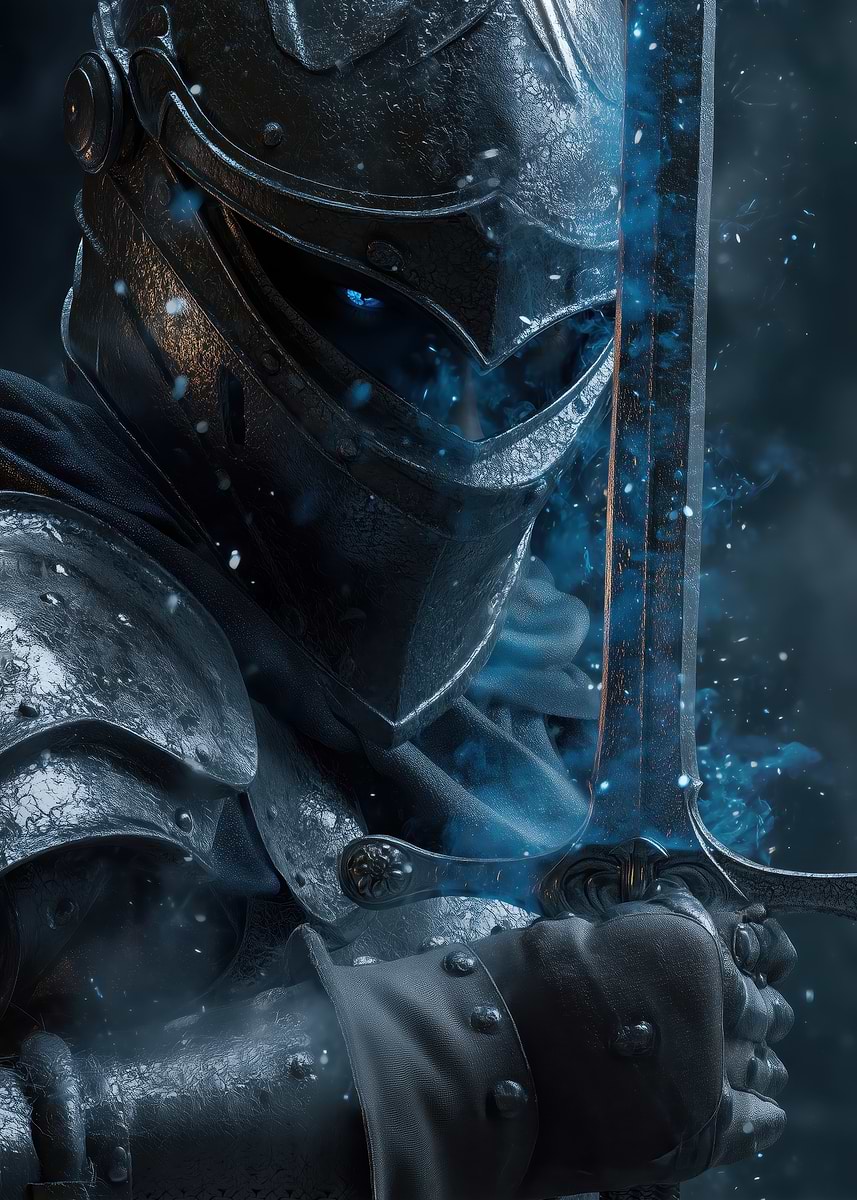 Knight with Glowing Frost Sword' Poster, picture, metal print
