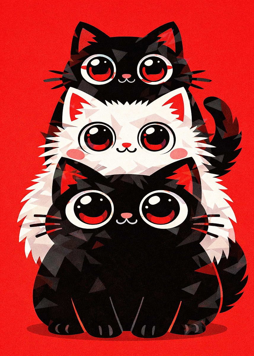 'Stack of Cute Cartoon Cats' Poster, picture, metal print, paint by Ken ...