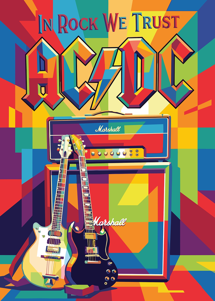 'AC/DC Pop Art Guitars and Amp' Poster, picture, metal print, paint by ...