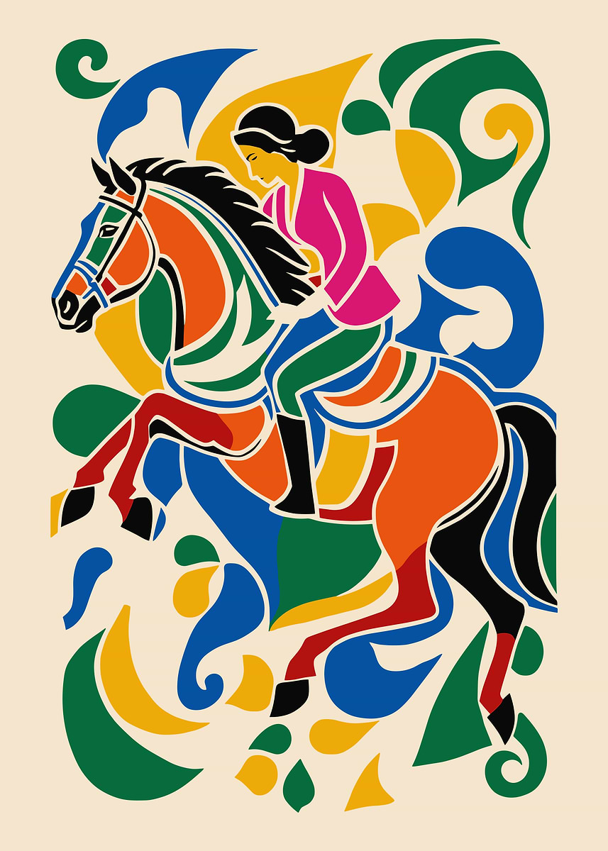 'Woman Riding a Horse in Abstract Style' Poster, picture, metal print ...