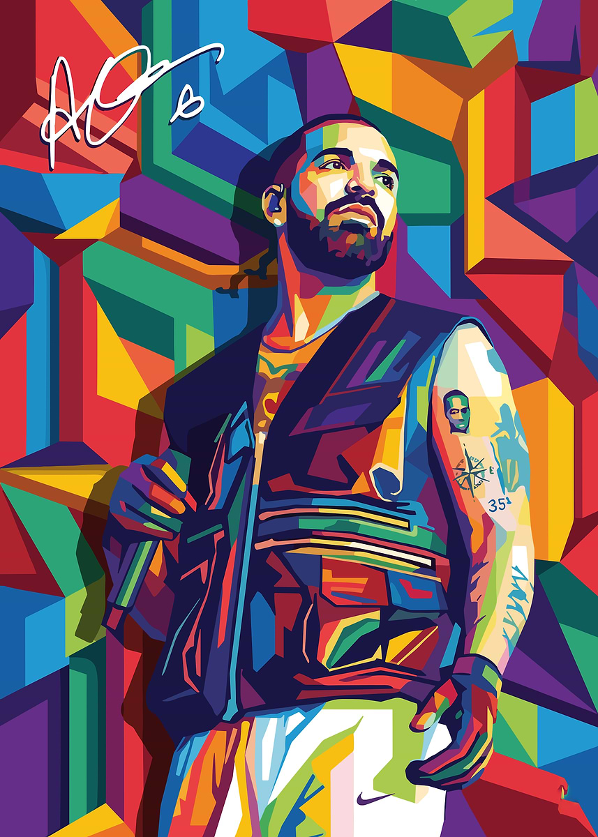 Popstyle Drake Colorful 'Drake Pop Art Portrait' Poster, picture, metal print, paint by Music ...