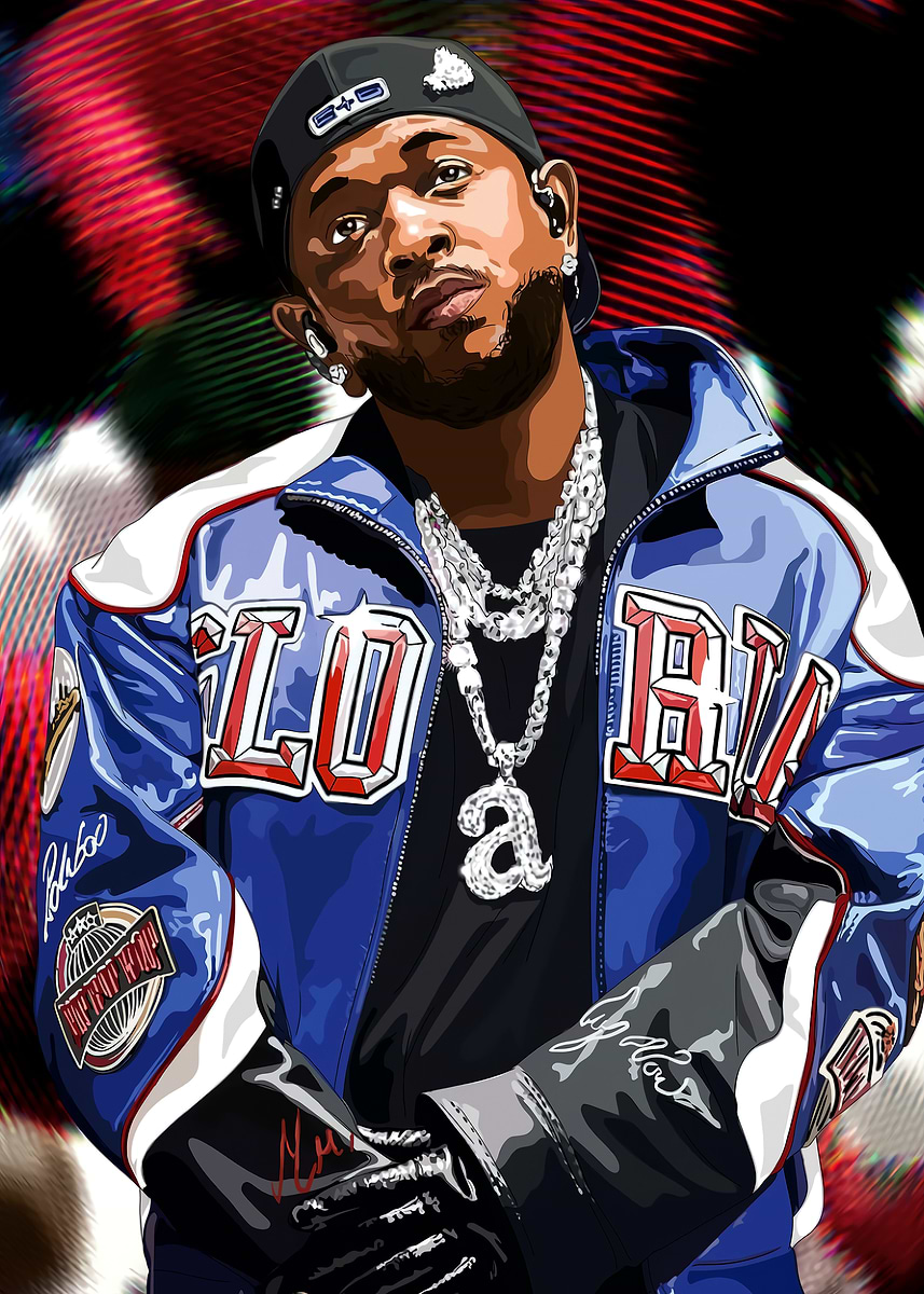 'Rapper in Blue Jacket with Chains' Poster, picture, metal print, paint ...