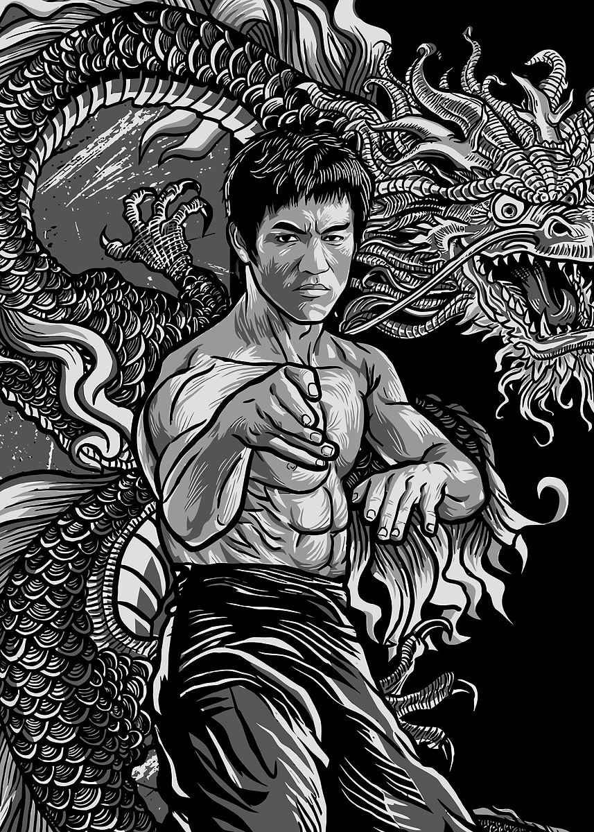 Bruce Lee and Dragon Illustration' Poster, picture, metal print