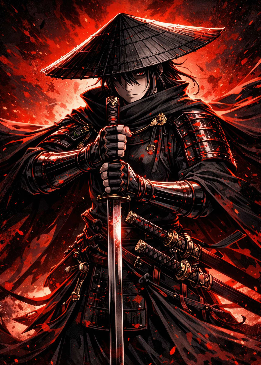 'Anime Samurai Warrior with Katana' Poster, picture, metal print, paint ...