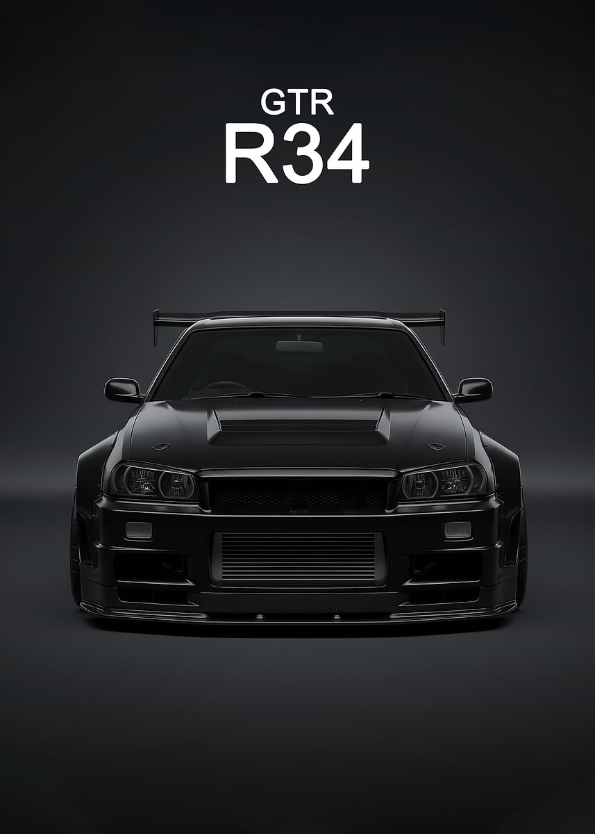 'Black Nissan R34 GT-R poster ' Poster, picture, metal print, paint by ...