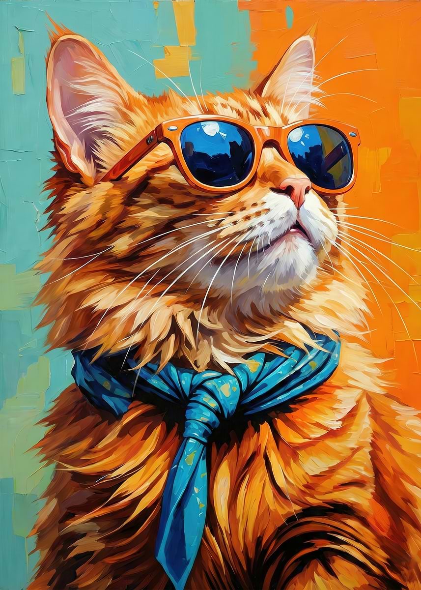 Cool Cat with Sunglasses and Scarf' Poster, picture, metal print