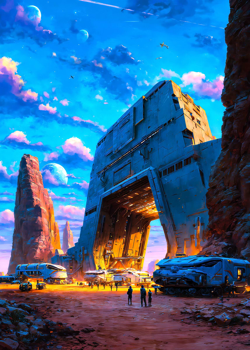 'Futuristic Alien Desert Outpost Landscape' Poster, picture, metal ...