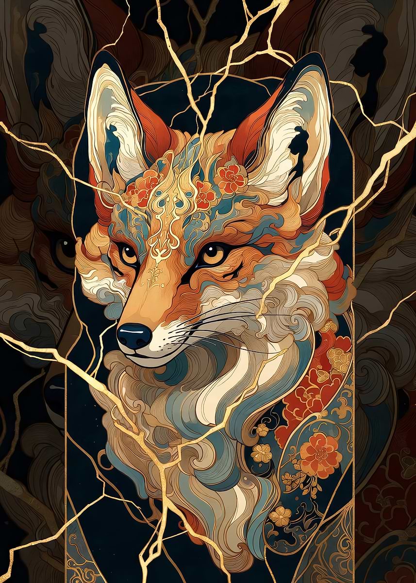Kintsugi Fox' Poster, picture, metal print, paint by Chris Nolan
