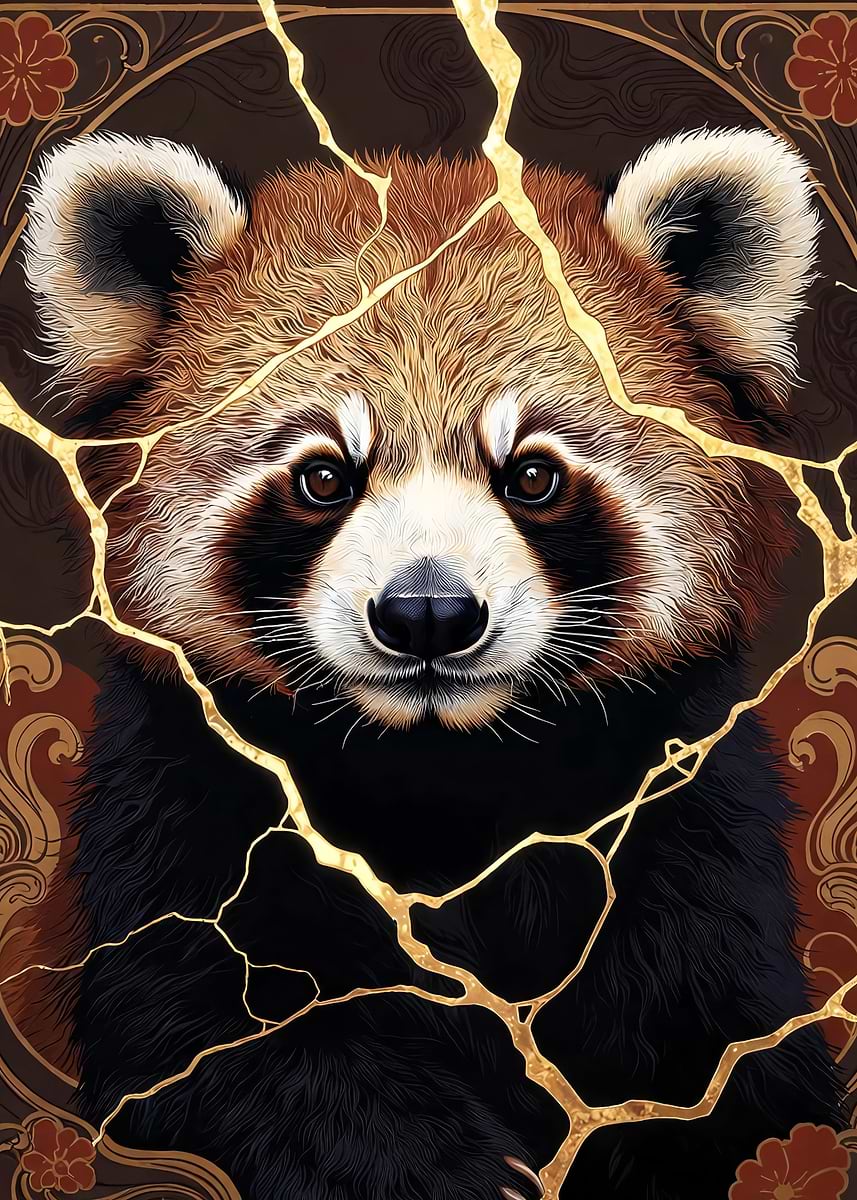 Kintsugi Red Panda' Poster, picture, metal print, paint by Chris