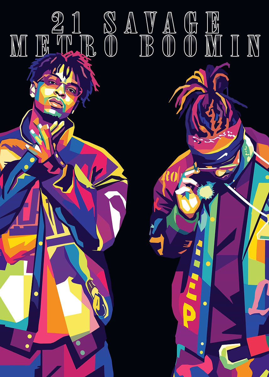 でんぱ組.inc MOGA •NEMU× YONE DOWBL サイン　ポスター 21 Savage and Metro Boomin Pop Art' Poster, picture, metal print