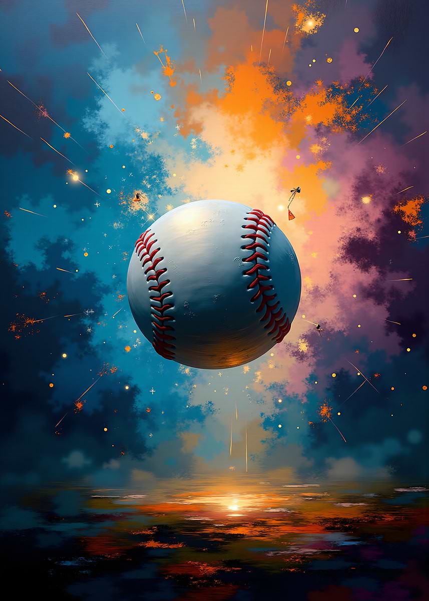 'Baseball in Cosmic Explosion' Poster, picture, metal print, paint by ...