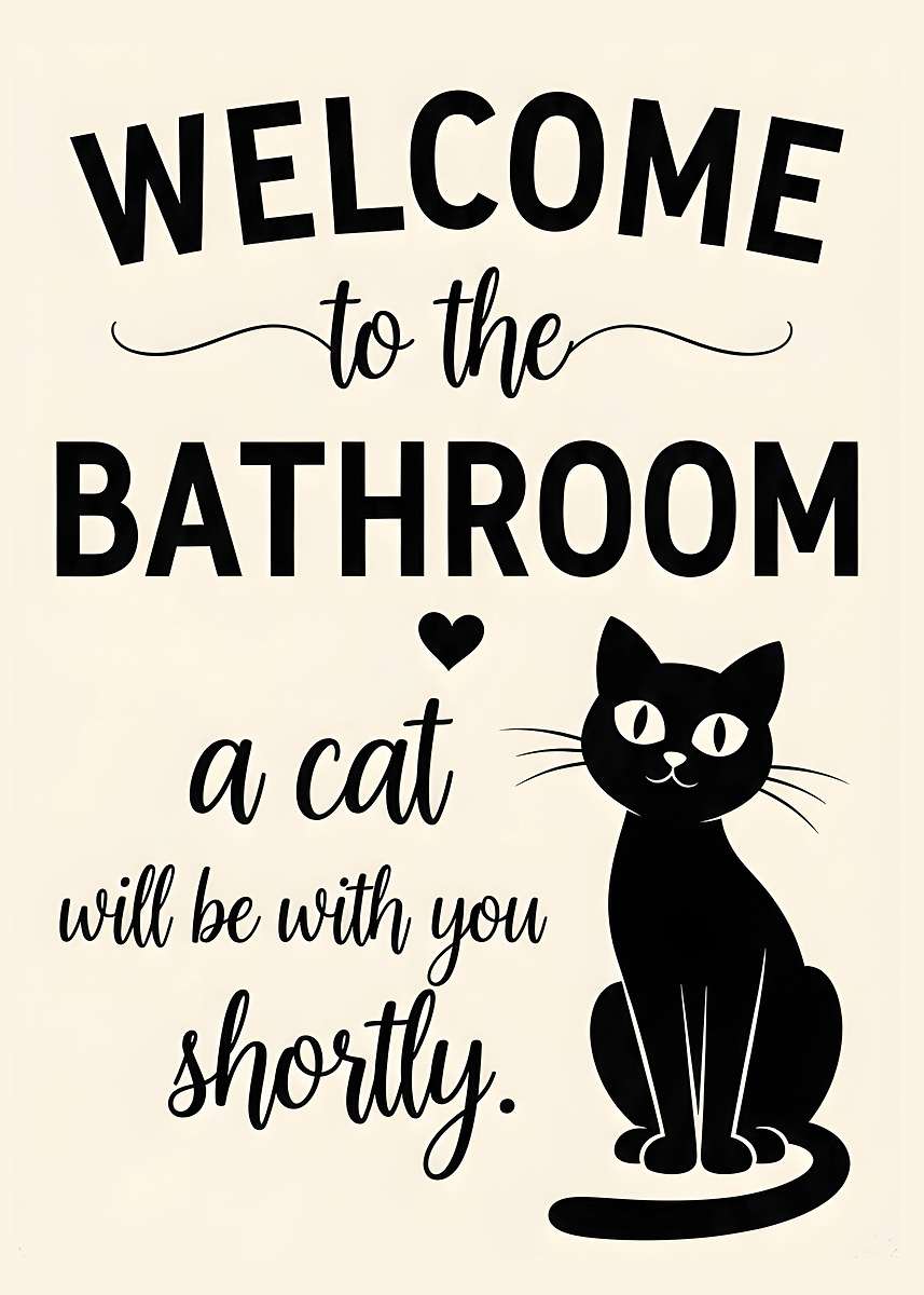 'Welcome to the Bathroom Cat Sign' Poster, picture, metal print, paint ...